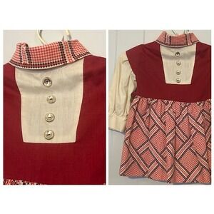 Vintage Little Star Girls Dress Size 4 Red Plaid Button Front Cottagecore